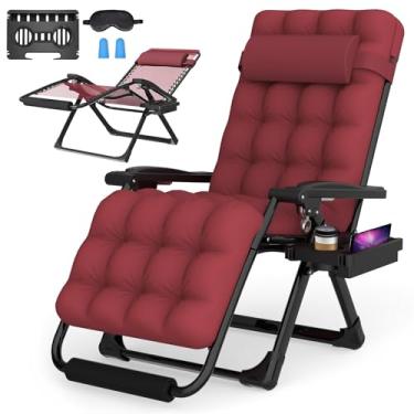 Imagem de Suteck Cadeira grande de gravidade zero, poltrona GG de 73 cm com almofada removível e encosto de cabeça, cadeira de acampamento reclinável com trava e apoio para os pés atualizados, poltronas