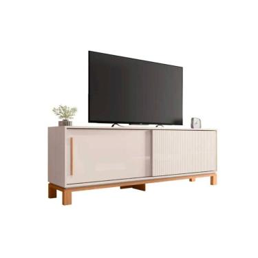 Imagem de Rack Bancada p/ TV até 65 Pol Mondrian 1.8 c/ 2 Portas e Pés Cavalete 180cm Off White Mr/Freijo - Caemmun