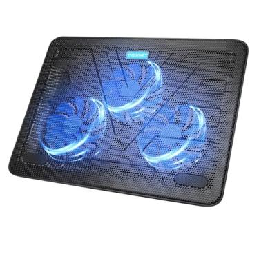 Imagem de TECKNET Almofada de resfriamento para laptop, portátil, fina, silenciosa, alimentada por USB, base de resfriamento para notebook com 3 ventiladores de LED azul, cabe de 12 a 17 polegadas (preto)