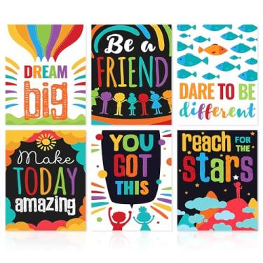 Imagem de Dazzlewall 6 peças de arte de parede com citação inspiradora, decoração de parede motivacional colorida para sala de aula, casa, quarto, sala de jogos, impressão de arte positiva, 20 x 25 cm sem
