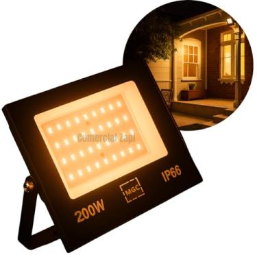 Imagem de Refletor LED 200W Holofote Bivolt Branco Quente IP66 SMD à Prova D'Água, Luz Alta Potência para Fachadas, Jardins, Piscinas, Eventos, Iluminação Moderna, Eficiente e Econômica - Linha Premium