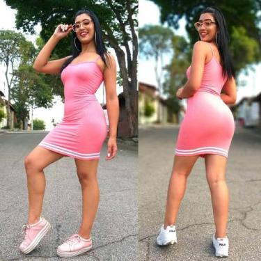 Imagem de Vestido canelado de alcinha com listra branca - Saramodas , Rosa