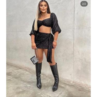Imagem de Cropped e saia fest noite na cor preta- tamanho: M - Latrina, M