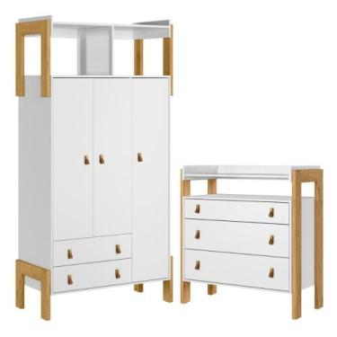 Imagem de Cômoda e Guarda Roupa com 3 Portas Salta Branco Acetinado - CASA H