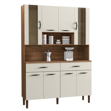 Imagem de Kit Cozinha 8P 2G 122 cm Golden Nogueira Off White KTP
