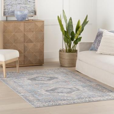 Imagem de Nuloom Medalhão Benoite 2,5 x 25,4 m lavável à máquina para sala de estar, quarto, sala de jantar, azul claro