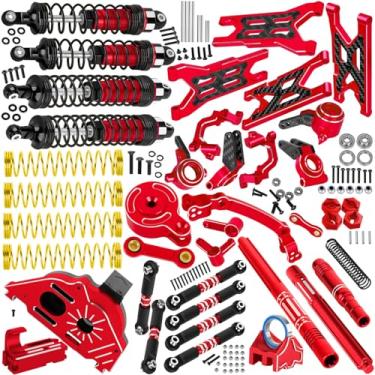 Imagem de BRCatWPark RC Upgrades Part for 1/10 Granite/Senton 3S & Mega550,Shock,A-Arm,Caster Block,Steering Blocks,Stub Axle Carriers,Links,Gearbox,Center Driveshaft Axles,Support,25T Spline,Steering,Red