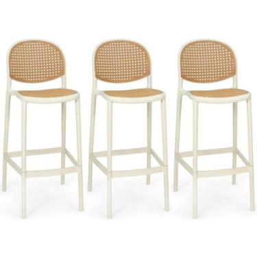 Imagem de Kit 3 Banqueta Alta com Encosto Roma em Polipropileno Cozinha/Bancada 