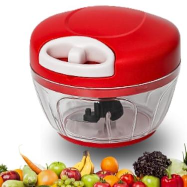Imagem de Miniprocessador Manual de Alimentos 3 Lâminas Inox – Tritura Cebola, Alho, Frutas, Ervas – Compacto e Portátil – Design Minimalista (Vermelho)