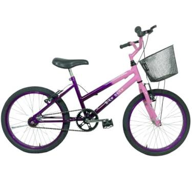 Imagem de Bicicleta Infantil Passeio Aro 20 Cesta Feminina Violeta/Rosa