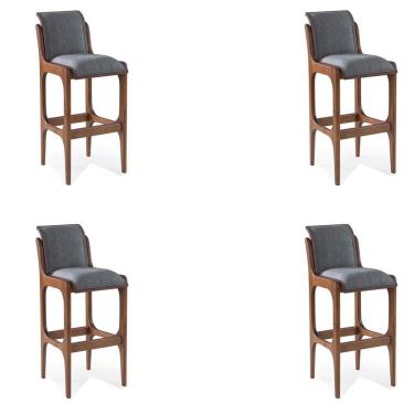 Imagem de Kit 4 Banquetas Alta Madeira Maciça Linho Cinza/imbuia