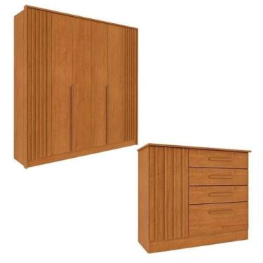 Imagem de Guarda-roupa 6 Portas e Cômoda 4 Gavetas Ripado Nova York Espresso Móv