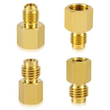 Imagem de lasuroa 4 Peças Adaptador Depósito Líquido Refrigeração em Latão, Ligações Adaptadoras R134A to R12 Macho SAE 1/4 to Fêmea ACME 1/2 Adaptador Alargador Macho ACME 1/2 to Fêmea SAE 1/4