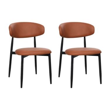 Imagem de Kit 2 Cadeiras De Jantar Lucy Estrutura Aço Carbono Laminado Preto Com Estofado Poliuretano Caramelo