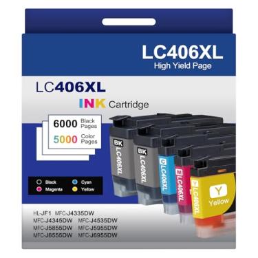 Imagem de Pacote com 5 cartuchos de tinta LC406XL de alto rendimento compatíveis com impressora Brother MFC-J4335DW MFC-J5855DW MFC-J6555DW MFC-J4535DW MFC-J6955DW MFC-J4345DW MFC-J5955DW MFC-J5955DW, preto