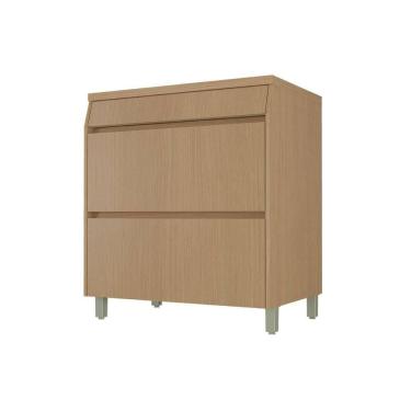 Imagem de Gabinete de Cozinha Modulado c/ Tampo Simone Mendes c/ 1 Porta e 1 Gaveta 80cm Carvalho/Greice - Nesher