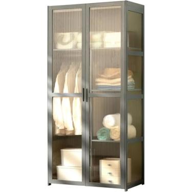 Imagem de Guarda-roupa Minimalista Moderno Com Acrílico 2-portas, Armário Com Prateleiras D Trilho De Roupas Std, Rack De Roupas Para Corredor De Quarto, Grå