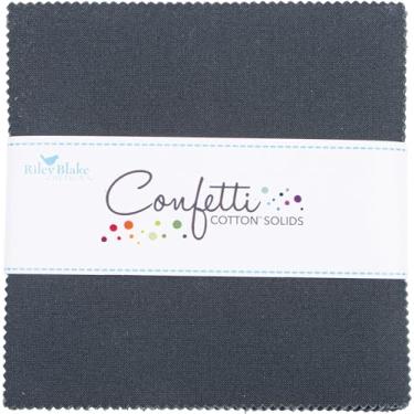 Imagem de Confetti Algodão Sólido Quadro Negro 42 Quadrados 12,7 cm Pacote de Berloques Riley Blake 5-120-BLACKBOARD-42