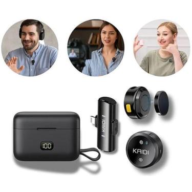 Imagem de Microfone De Lapela Lightning Duplo Redondo Magnetico Sem Fio Wireless