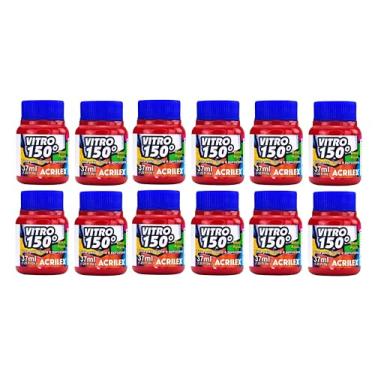 Imagem de Kit Com 12 Tintas Acrilex para Vidro 37ml - Vitro 150 Escolha Sua Cor à Base de Água, Cerâmica e Porcelana Durabilidade e Acabamento Impecável em Projetos de Pintura em Vidro, Porcelana, Cerâmica e Faiança. (Vermelho Escarlate 508)