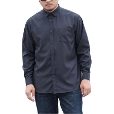 Imagem de Camisas De Manga Comprida Plus Size Para Homens Primavera Outono Casual Camisa Solta Camisa De Negócios Sólida Formal De Grandes Dimensões Tops De Moda, Black, 7XL