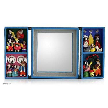 Imagem de NOVICA Espelho Retablo de cenas andinas
