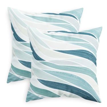 Imagem de CaliTime Capas de almofada decorativas 55 x 55 cm, pacote com 2 capas de almofada geométricas de lã abstrata de dois tons de onda do mar para sofá-cama, decoração de casa de fazenda, cinza petróleo