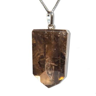 Imagem de Colar Pontinha Pedra Quartzo Fumê 30mm Montagem Prata 950