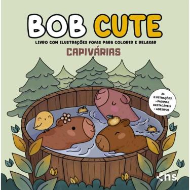 Imagem de BOB CUTE – CAPIVÁRIAS - Livro com ilustrações fofas e originais para pintar, páginas destacáveis e acompanha uma cartela de adesivo - papel 180gr