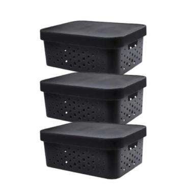 Imagem de kit 3 caixa organizadora cesto multiuso preto 6 litros qualidade resis