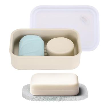 Imagem de WarmHut Estojo De Silicone Para Sabonete Viagem, Recipiente À Prova Vazamentos Com Tampa, Portátil Saboneteira, Banheiro, Chuveiro, Academia, Camping, Férias, Itens Essenciais Viagem (Branco)