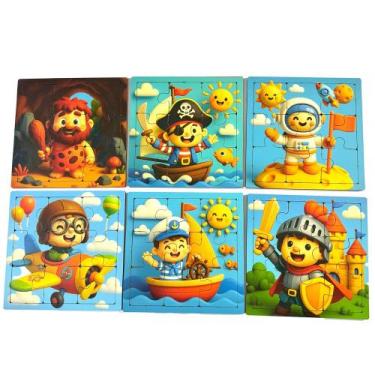 Imagem de Kit Quebra-Cabeça Infantil Educativo Montessoriano em MDF 3mm  6 Jogos