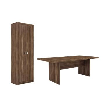 Imagem de Escritório com Mesa para Computador Simples Com Armário 2 Portas Nogal - FdECOR