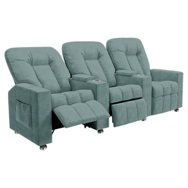 Imagem de Poltrona Reclinável 3 Lugares Para Sala De Cinema Romeo F05 Veludo Azul Claro