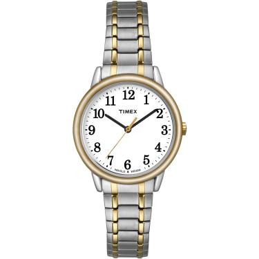 Imagem de Timex Relógio feminino Easy Reader de 30 mm – caixa de dois tons, mostrador branco com pulseira de expansão de aço inoxidável em dois tons, Dois tons/branco/dois tons, 30MM, Relógio de leitura fácil