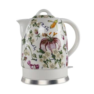 Imagem de Chaleira Elétrica de Porcelana Elegance 1,5L, Branca Floral, 127v