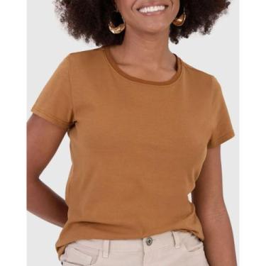 Imagem de Blusa Feminina Gola Careca Manga Curta Básica Malwee R. 4499, Marrom 3