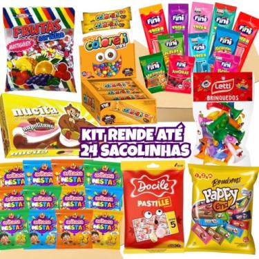 Imagem de Genérico, Kit 8 Guloseimas Rende 24 Sacolinhas Lembrancinhas Fini Salgadinho Sortido Bombom Coloreti Bala