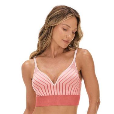 Imagem de Sutiã Top Jacquard Listrado Vertical Rosa Arbórea com Bojo sem Costura