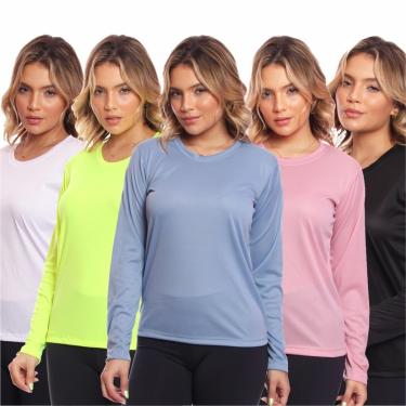 Imagem de Kit 5 Camisa Feminina Camiseta Térmica Proteção Solar Uv .-Feminino