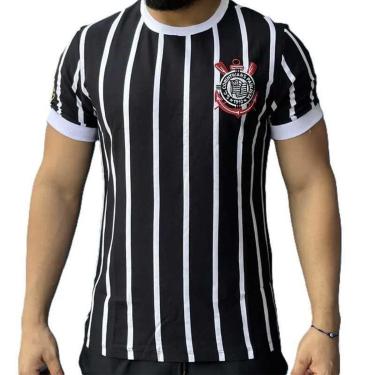 Imagem de Camiseta Coimbra Corinthians Listrada Masculina - Branco e Preto Branco XGG-Masculino