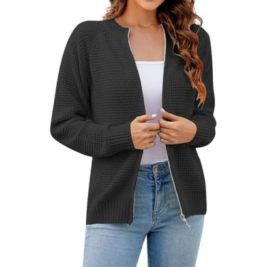 Imagem de Cardigans Para Mulheres Curto Com Zíper Cardigan De Malha Grossa Manga Longa Elegante Cardigans Feminino Casaco De Malha Simples Para Mulheres Jaqueta De Inverno Quente E Solta, Black, S