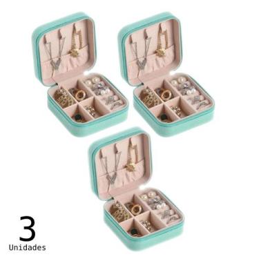 Imagem de Kit Porta Jóias Estojo Portátil Luxo Compacto Quadrado Viagem Couro Br