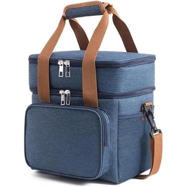 Imagem de Bolsa Térmica Grande com 2 Compartimentos, Lancheira Espaçosa para Refeições, Alça Ajustável, Ideal para Trabalho, Escola e Academia, Premium (azul)