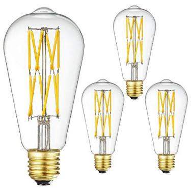 Imagem de Lâmpada LED Edison regulável 12W 3000K branco macio 1200LM, base média E26 equivalente de 100W, lâmpadas LED vintage ST64, ângulo de feixe de 360 graus, vidro transparente, pacote com 4.