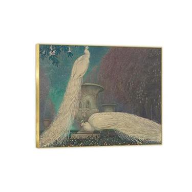 Imagem de Pintura famosa arte de parede - pavão branco 3 - impressão de imagem de animal em tela - pintura de arte para decoração de parede de sala de estar - pôster de reproduções 50 x 60 cm 20 x 24 polegadas