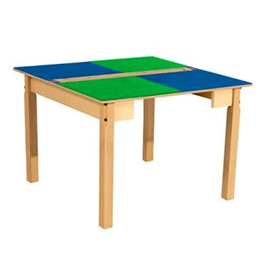 Imagem de Contender Time-2-Play Mesa de atividades infantis, compatível com Lego Bricks, compensado de bétula extra resistente, 89 cm L x 78,7 cm P, azul e verde, pernas de 56 cm para idades de 6 a 9 anos,