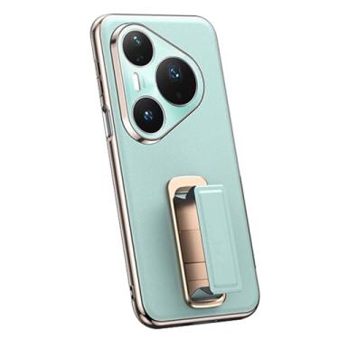 Imagem de HAOMRIYL Capa de couro para Huawei Pura 80 Ultra/80 Pro+/80 pro/80, capa galvanizada com alça de pulso Kickstand capa de proteção para câmera, verde, 80 Pro+