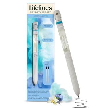 Imagem de Lifelines Conjunto de difusor de canetas, algodão doce – Caneta esferográfica preta de 1 mm com mistura de óleos essenciais perfumados e 2 refis de tinta – Difusor de aromaterapia e aroma difuso de