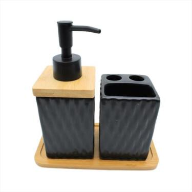 Imagem de Kit Lavabo Luxo Porta Escova de Dentes Sabonete Liquido Bandeja de Bam